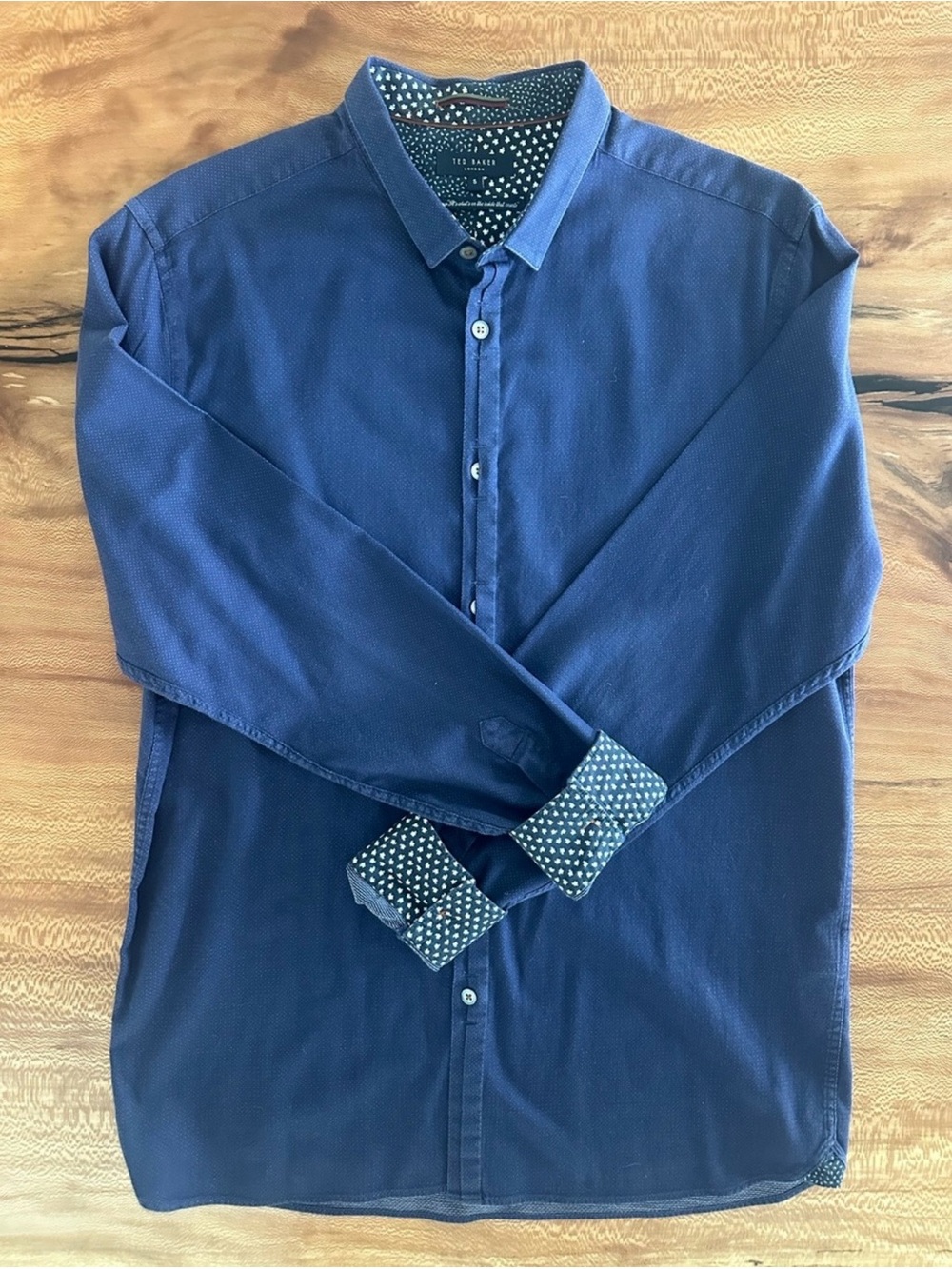 Ted Baker Navy Quillon Knit Cotton Button-Down Printed Collar Cuffs|Size: 5